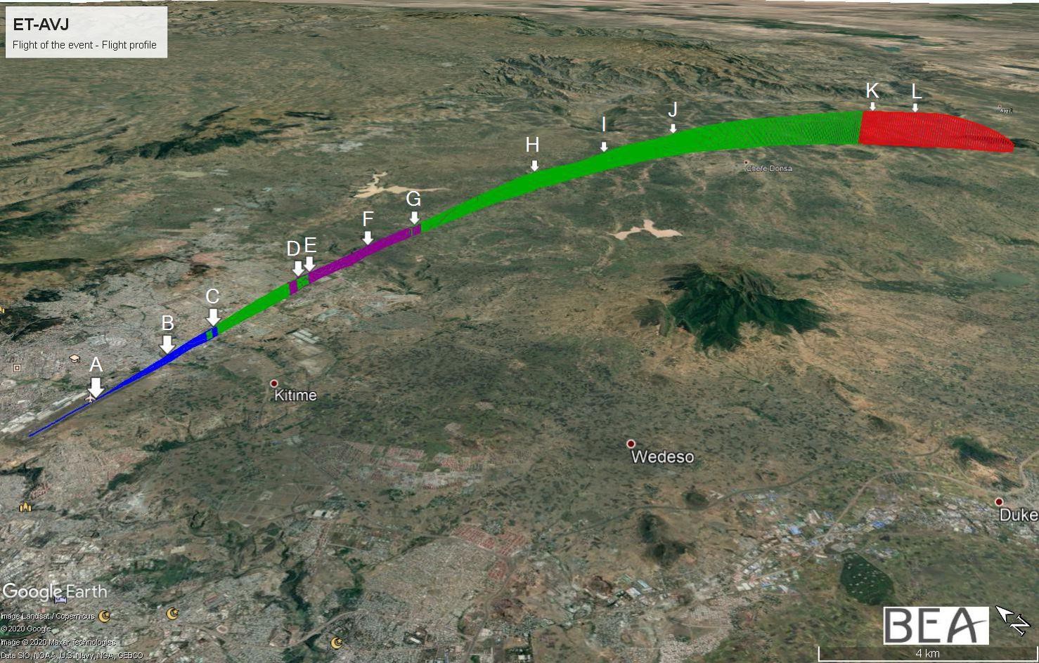 B38M SE of Addis Ababa 2019 flight trajectory