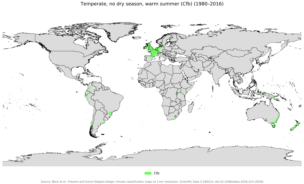 Oceanic climate distribution across globe
