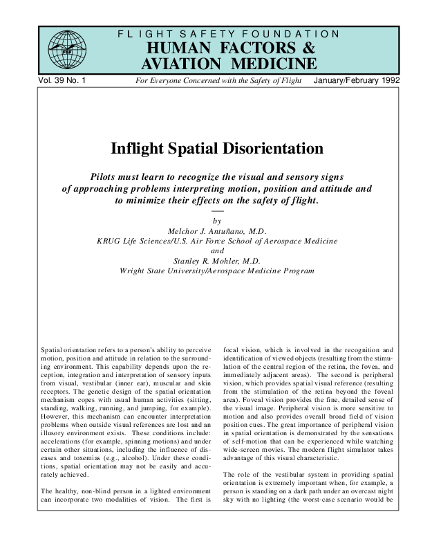 Inflight spatial disorientation skybrary aviation safety